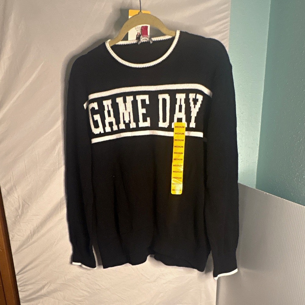 Vince Camuto Womens Game Day Cotton Sweater Black White SV7755200 Medium